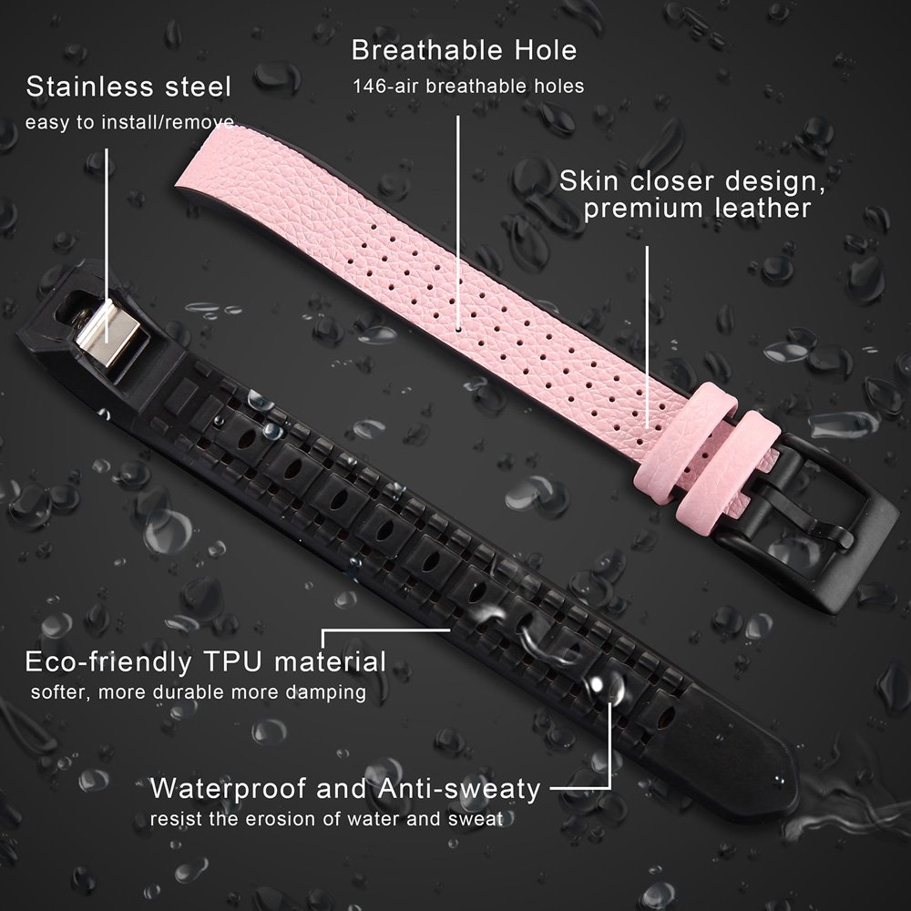 Fitbit Alta HR /Alta Bands for Men&Women, greatgo Replacement Leather TPU Wristbands Accessories Adjustable Sport Small Breathable Strap with Metal Buckle Clasp for Fitbit Alta Fitness Tracker (Pink)