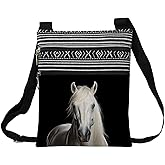LiuenMgg White Horse Messenger Bag Small Ethnic Pattern Printed Adjustable Strap Crossbody Zipper Pouch White Horse Phone Organizer Wallet Cute Shoulder Handbag for Women