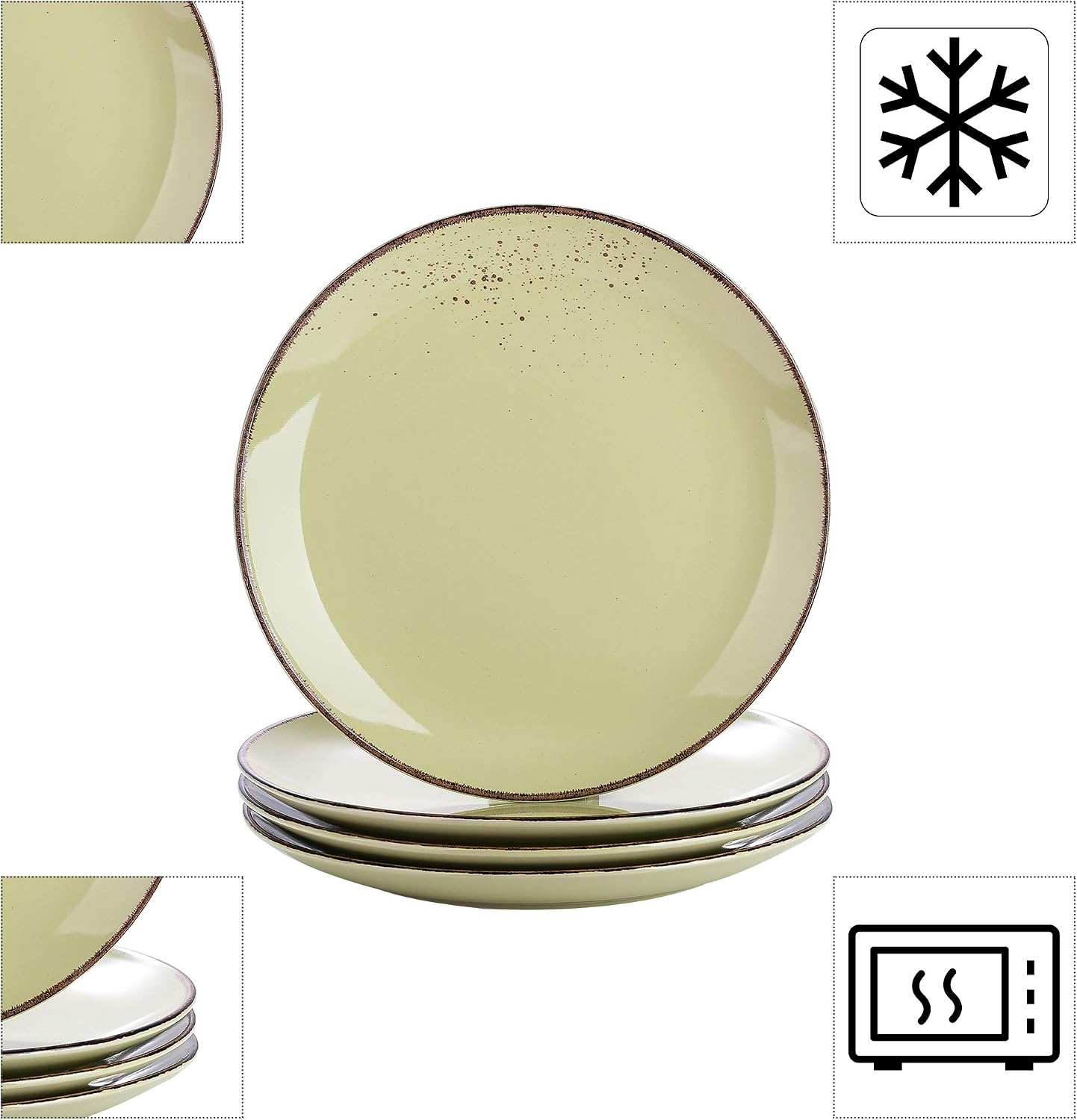 vancasso Navia Prato Dessert Plate Set of 4, Stoneware Vintage Look Yellow Green Dinnerware Tableware - Image 3