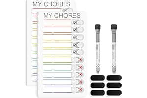 KAQUBE Dry Erase Chore Chart for Kids My Chores Checklist Chore BoardTo to List Routine Chart ADHD Tools for Kids Task Board Planning Board for Fridge with 10 Sliders 2 Marker & 6 Magnetic Stickers, 2 Pack