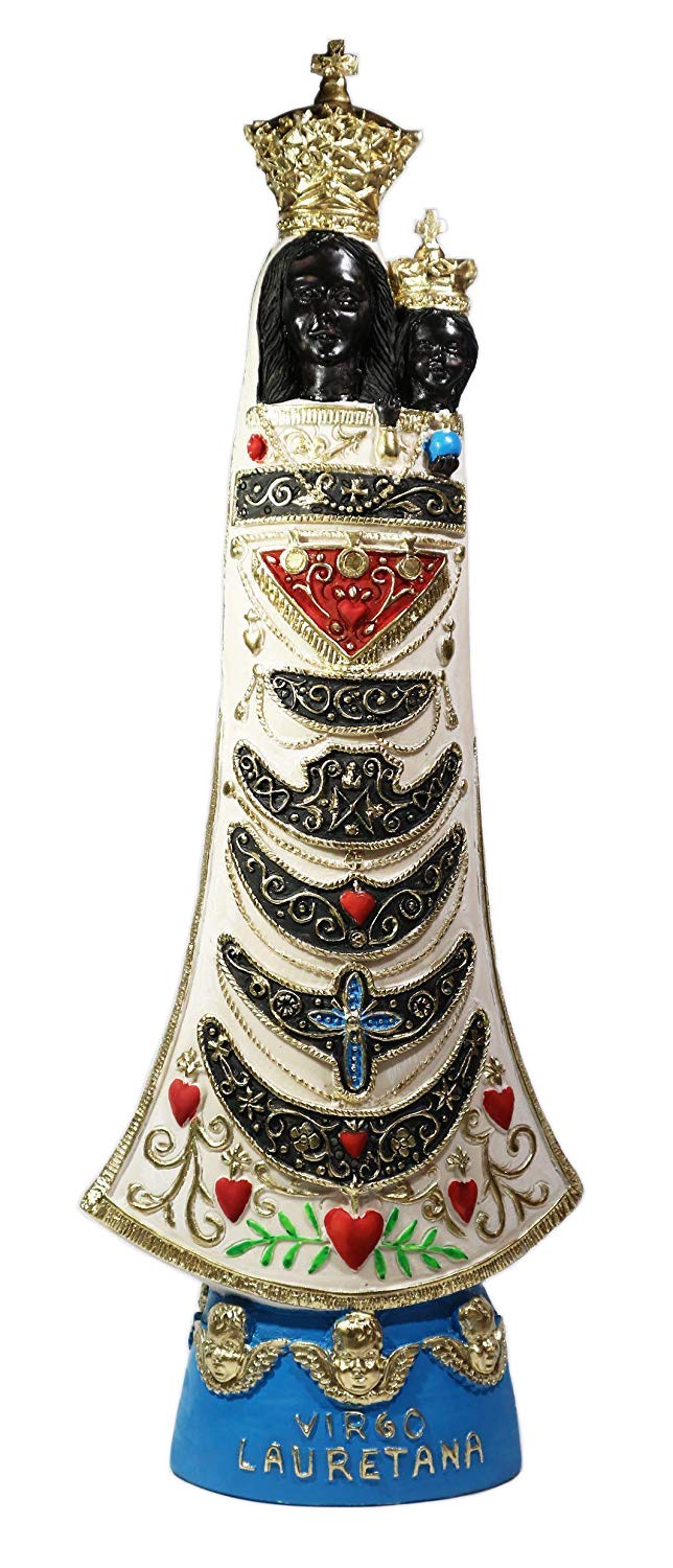 Eurofusioni Statue of Our Lady Of Loreto - Hand painted - Black Madonna and Christ - H 13,77 inch