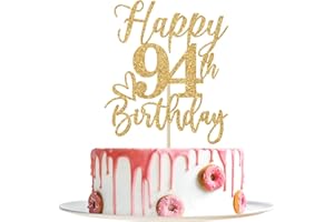 YOTAWEBERY Happy 94th Birthday Cake Topper, 94th Birthday Decorations for Men/Women, Cheers to 94 Years, 94 Fabulous, 94th Happy Birthday Party Supplies Gold Glitter