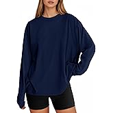 Tankaneo Womens Long Sleeve Oversized T Shirts Basic Crewneck Workout Tee Tops 2025 Fall Loose Fit Casual Y2K Clothes Navy Blue