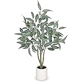 Artificial Eucalyptus Tree in White Pot – 3FT Faux Indoor Plant for Home Décor, Modern Greenery for Living Room, Bedroom, Office – Realistic Silk Leaves, Minimalist Planter
