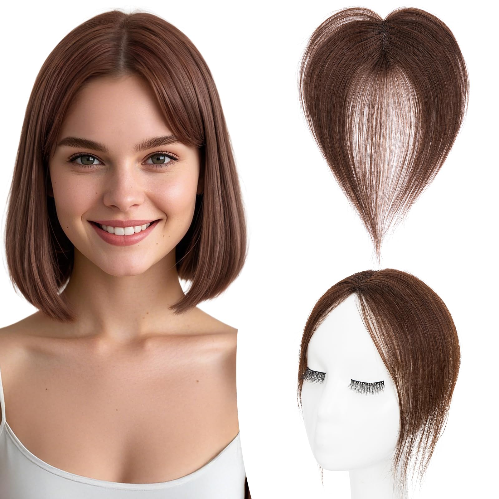 Photo 1 of TESS Bangs Hair Clip 360° 3D Cover Lace Cover 100% Real Human Hair Lace Base HairPieces for Women Daily Wear Natural Look 10 Inch Side, Dark Brown