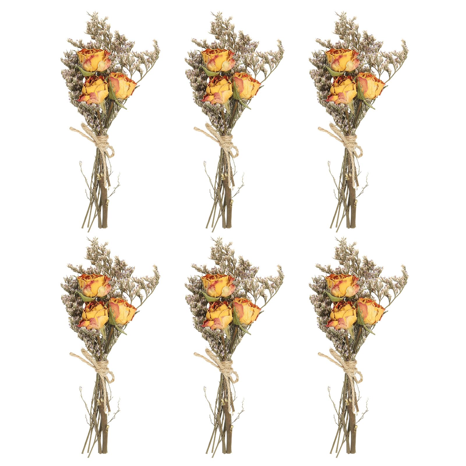PATIKIL Mini Dried Flower Bouquet, 6 Pcs Rose Natural Wildflower with Stem Decor Baby's Breath Boho Floral Plant Flower for Crafts DIY Photo Props Gift Wedding Decor, Yellow/Red
