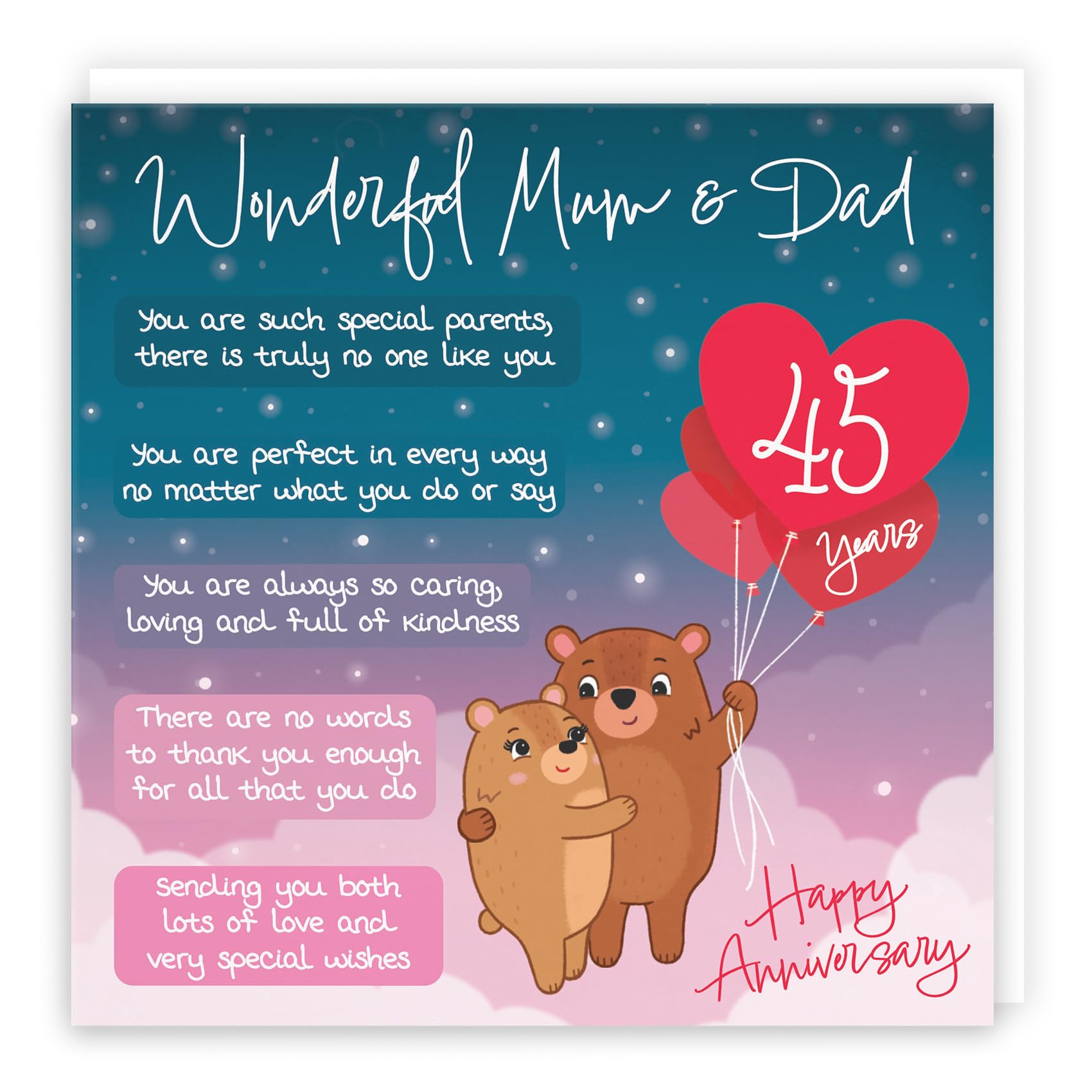 Hunts England - Mum And Dad 45th Anniversary Card - Starry Night - Cute Bears - Verse 45th Anniversary Card For Mum And Dad - Happy 45th Anniversary Poem Card For Parents