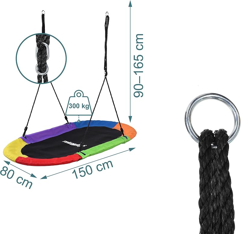Columpio Nido Oval, niños y Adultos, 300 kg, XXL para Varios niños, 150 x 80 cm, Multicolor