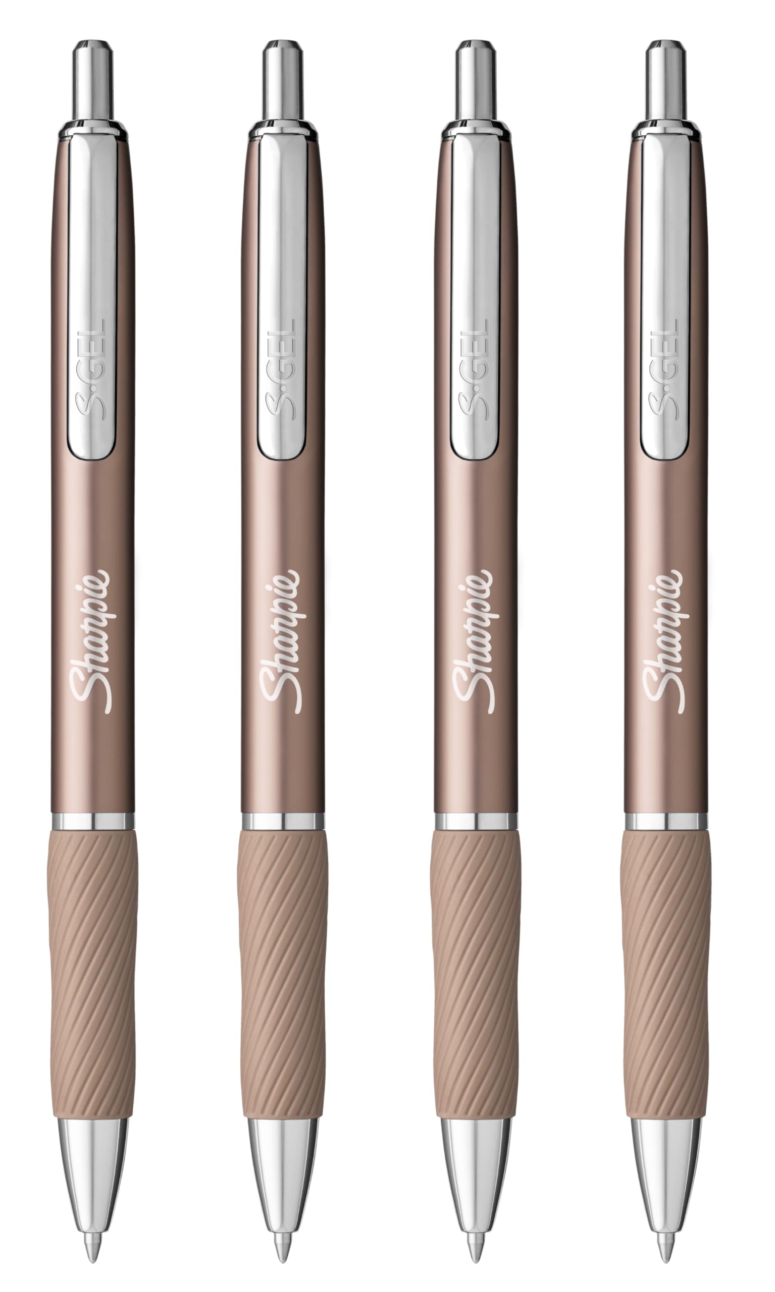 Sharpie S-Gel Pens | Medium Point 0.7mm | Black Ink | Pack of 4 | Metal Barrel Retractable Gel Pens | Rose Gold