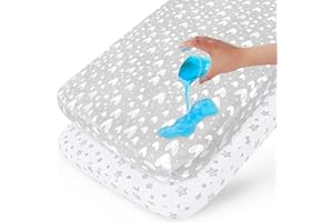 BILOBAN Waterproof Bassinet Sheets Fit for Miclassic, Baby Delight, TCBunny, Milliard, Dream On Me Traveler/Skylar and Other Bedside Sleeper Bassinet Mattress, 100% Organic Cotton, White Grey Print for Baby