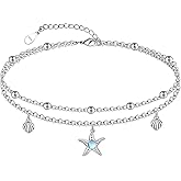 CHIC & ARTSY Women Anklets S925 Sterling Silver Cute Animal Layered Anklet Bracelet Adjustable Multilayer Beach Anklet Bracelet Summer Foot Jewelry Cable Chain 10-11 Inches