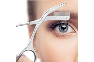 DINNAT Eyebrow Scissors with Comb, Stainless Steel Facial Grooming Scissors Kit, Professional Precision Eyebrow Trimmer, Perfect For Gifts for Men and Women (Grey)