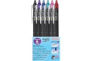 Pilot, FriXion Point Clicker Erasable, Refillable, Retractable Gel Ink Pens, Extra Fine Point 0.5 mm, Pack of 6, Assorted Col