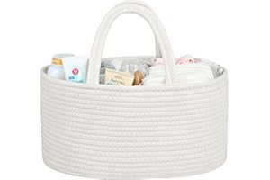 QiANBiRD Diaper Organizer for Girl Boy - Car Rope Caddy Basket for Changing Table - Portable Tote Bag - Baby Organizer - Baby Shower Gifts - Newborn Registry Must Haves - White