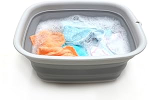 SAMMART 9.45L (2.5 Gallon) Collapsible Tub - Foldable Dish Tub - Portable Washing Basin - Space Saving Plastic Washtub (Grey, M)