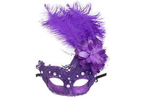 Awlsyj Women's Feather Masquerade Mask Venetian Halloween Mardi Gras Costumes Party Ball Prom Mask