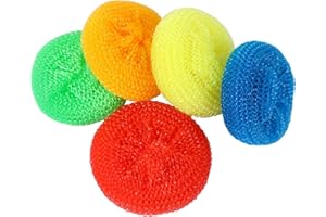 Round Plastic Dish Scrubbers, 5PCS Non Scratch Reusable Mesh Pads for Pot & Kitchen Cleaning/3 Inch