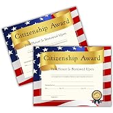 Citizenship Award Certificate of Service 50pk 8.5x11&rdquo; American Flag of Appreciation Presented to Elementary School Award Public Service Volunteer