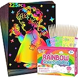 FEREDO KIDS Scratch Art Paper: 200Pcs Rainbow Scratch Paper Art Crafts Supplies Coloring Kit Toy for Kids Ages 3-9 Girls Boys