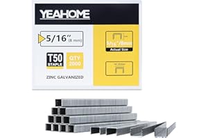 YEAHOME Heavy Duty Staples, 2000 Counts 5/16 inch T50 Staples, 20 Gauge Galvanized 3/8 Inch Crown Upholstery Staple for Pneumatic, Electric T50 Staple Gun