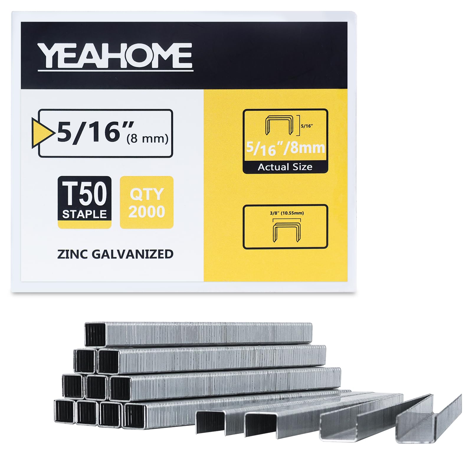 Photo 1 of YEAHOME Heavy Duty Staples, 2000 Counts 5/16 inch T50 Staples, 20 Gauge Galvanized 3/8 Inch Crown Upholstery Staple for Pneumatic, Electric T50 Staple Gun