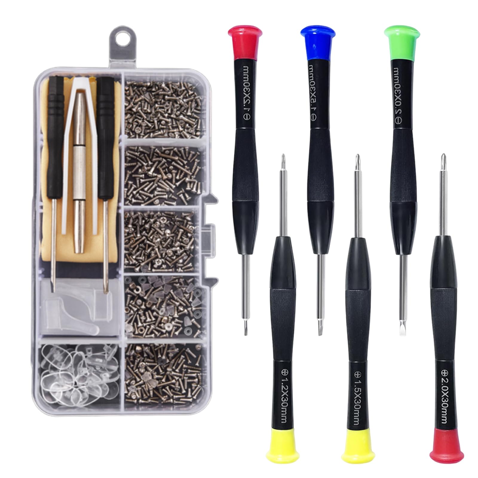 Eyeglass Repairing KitKit with Screws and Nose Pads, 1 Set of Glass Screw Set + 6 Screwdrivers