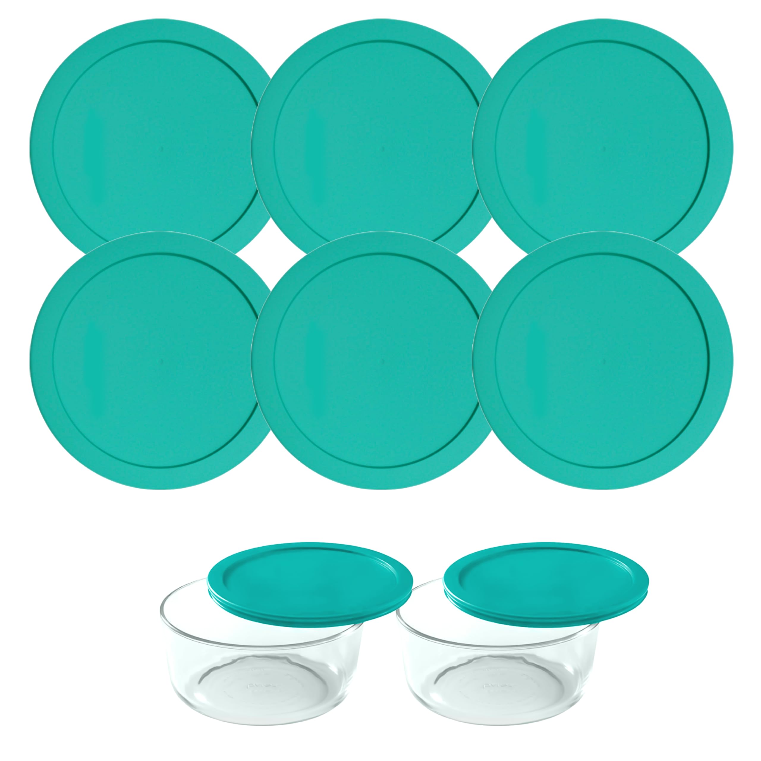 Photo 1 of Wood Grip Lids for Pyrex and Anchor Round Glass Containers - 2-Cups, Green-6 Pack