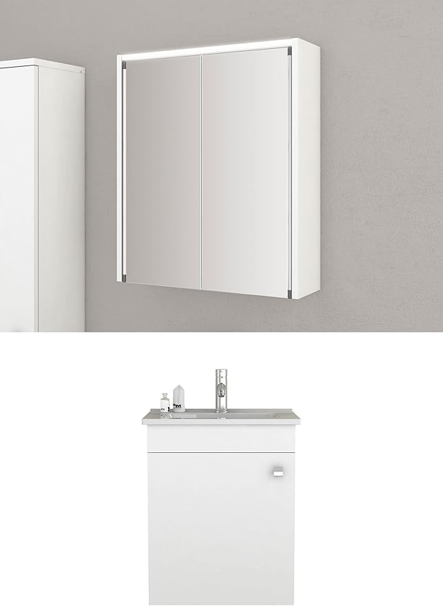 Badmobel Set Nelma 55 Cm Breit Weiss Badezimmermobel Waschtisch Mit Unterschrank Spiegelschrank Mit Beleuchtung Sieper Jokey Amazon De Kuche Haushalt