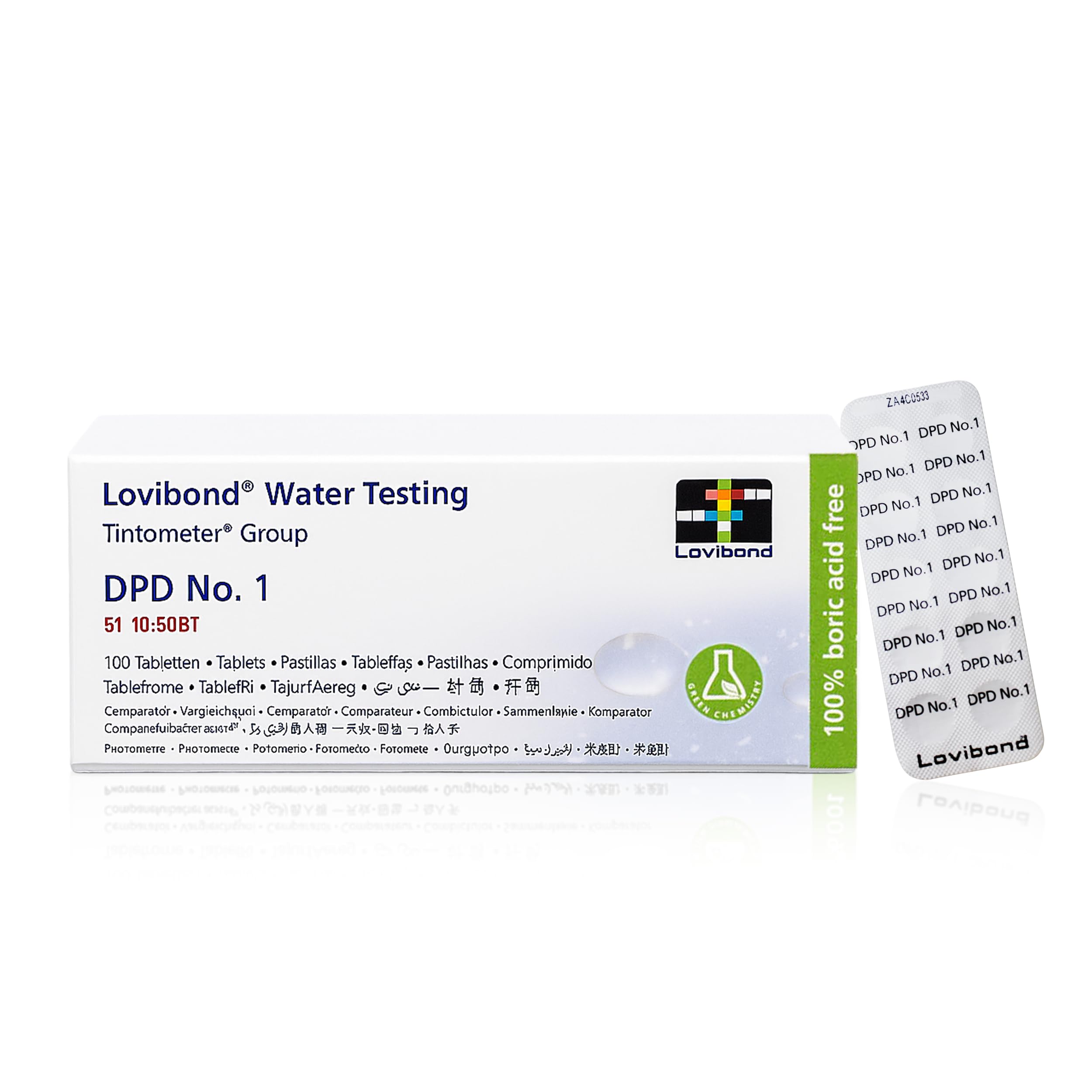 Lovibond - DPD No 1 Free Chlorine Tablets | Suitable for Photometers & Comparators | Tests Bromine, Ozone, Monochloramine | Pool Water Test Kit, 100 Tablets