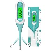 Rongfeng Digital Oral Thermometer for Adults Kids, 8‑Second Fast Reading Soft Flexible Tip Thermometer, 3‑Color Backlight Fever Alarm, Waterproof, Oral Rectal Underarm Use,with Storage Case