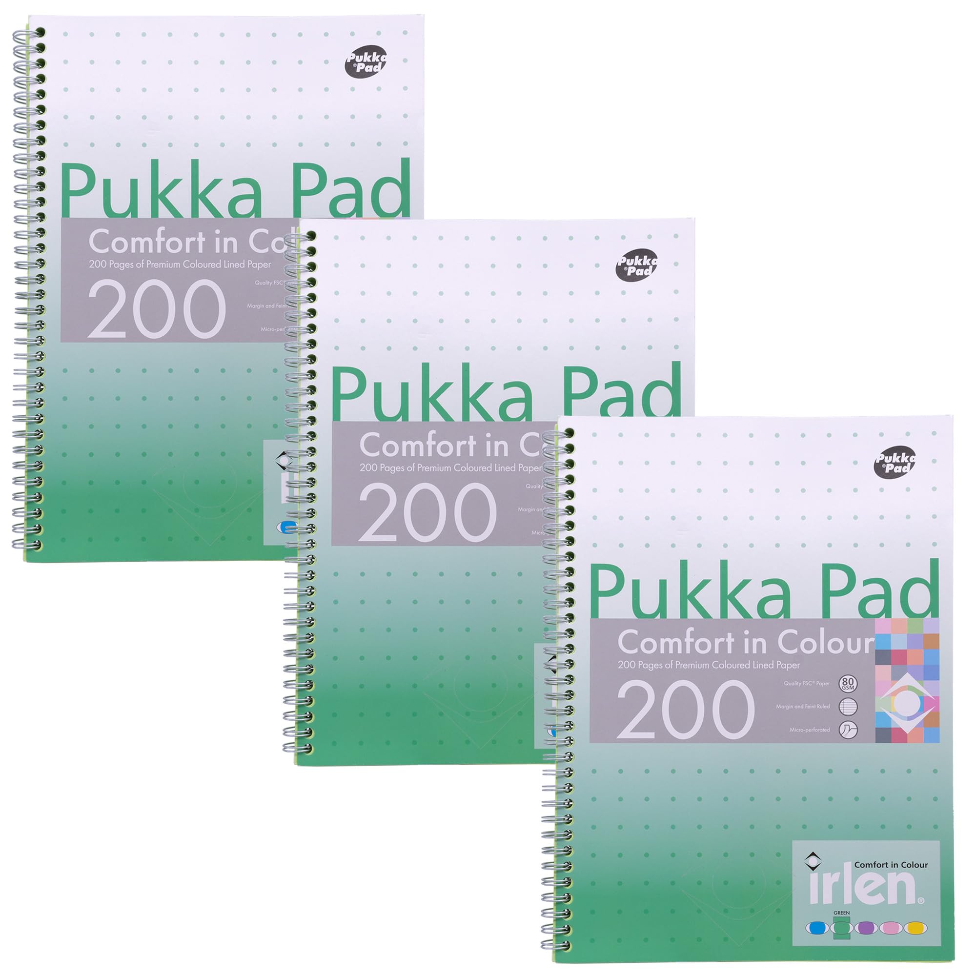 Pukka Pad, Irlen Jotta Pad A4 Notebook 3-Pack – Wire Bound Notepad 200 Pages of 80GSM Coloured FSC Certified Lined Paper – Designed for Visual Perception Difficulties – 29.7 x 23cm, Green