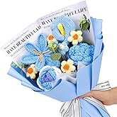 Kogyxe Crochet Flowers Bouquet, Handmade Crochet Flowers Knitted Bouquet, Tulips Flower Bouquet and Calla Lily for Valentine Flowers, Gifts for Women, Birthday (Blue)