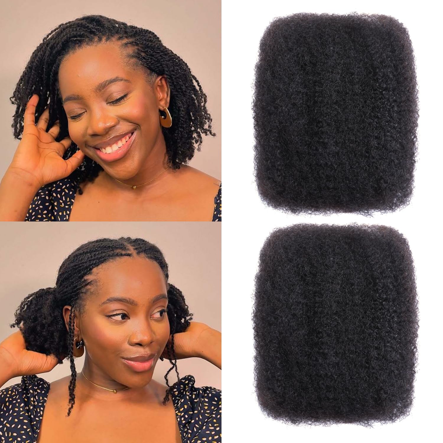 Photo 1 of Afro Kinkys Bulk Human Hair -12Inch 50g 4c Kinky Curly Bundles Human Braiding Hair For Mini Twist/Dreadlocks Extensions/Braids/Locs (1B, 12 Inch(Pack of 1))