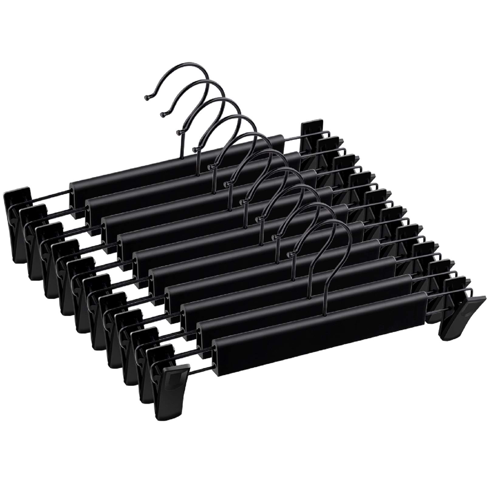 Mutsitaz 10 Pack Trousers Hangers with Adjustable Anti-Rust Clips for Trousers, Skirts, Clothes Hanger Black