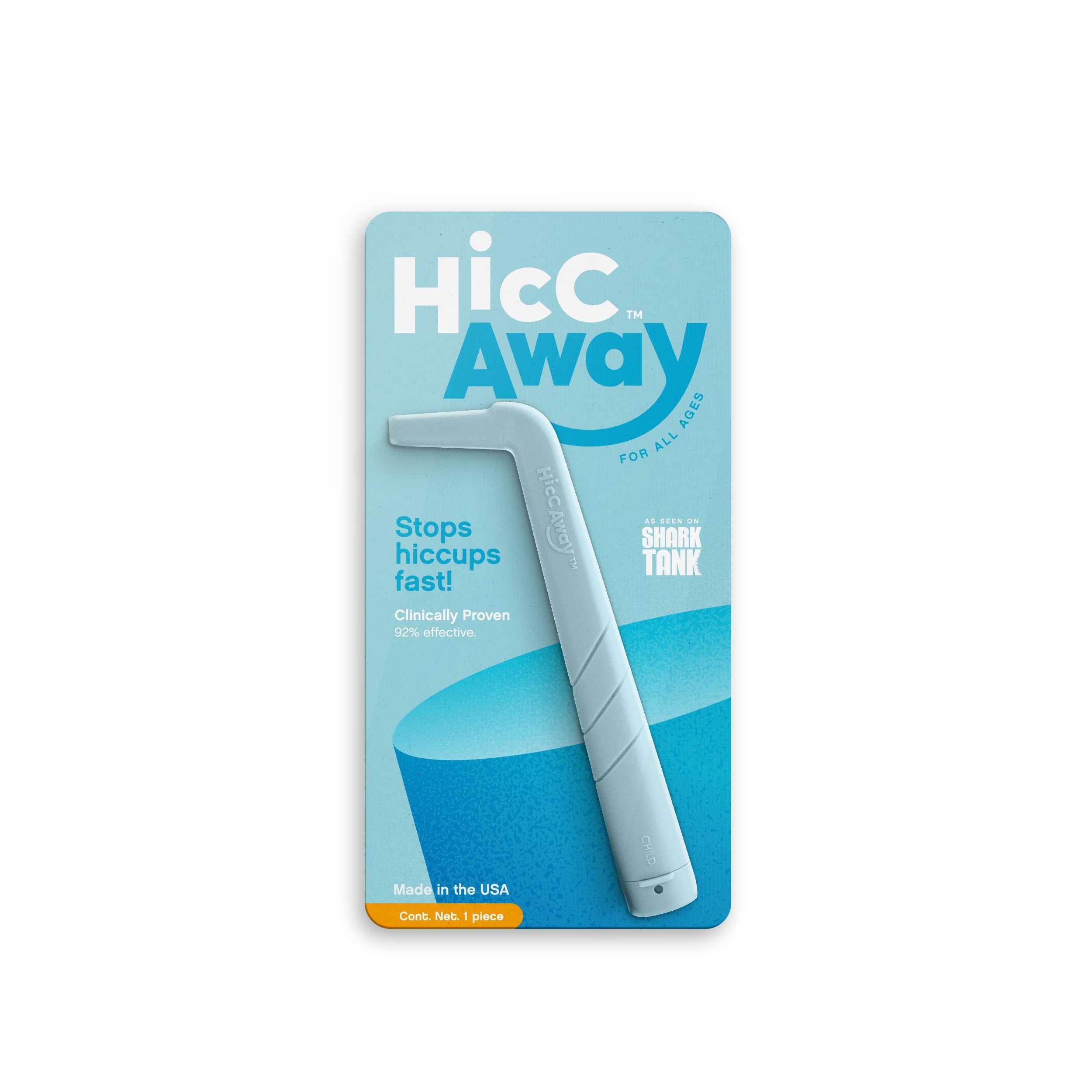 HiccAway Hiccup Straw - Stops Hiccups Naturally & Fast - As Seen On Shark Tank - Clinically Proven Relief for All Ages, Children & Adults - Safe, Lightweight, & Reusable (HiccAway Baby Blue) 1 Pack