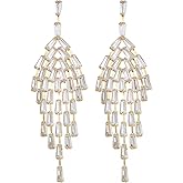 Rosslyons Crystal Chandelier Drop Earrings for Women Gold Plated Dangle Earrings with CZ Baguette RhineStones Cascading Waterfall Design, Elegant Wedding and Evening Jewelry for Women