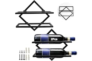 AUHOKY 2Pcs Metal Wall Mounted Wine Holder, Upgrade Foldable Hanging Wall Wine Rack Organizer for 2 Liquor Bottles, Red Wine Bottle Display Hanger with Screws for Home Kitchen Bar Wall Décor…