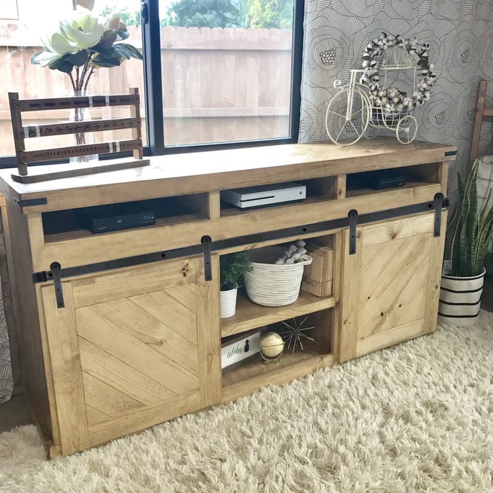 Hahaemall Black Heavy Bearing Metal Super Mini Sliding Door Roller Track Hardware Hang Cabinet Room Storage Rail System (6FT Double Mini)