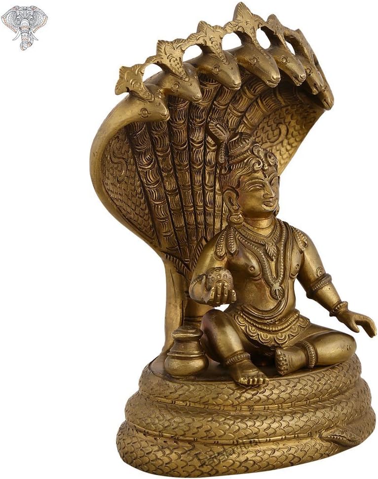Kalakrithi Lord Krishna On Snake - 7.2 Inches Metallic Yellow