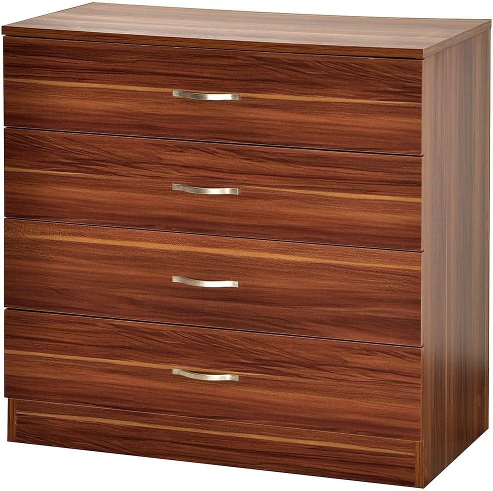 Vida Designs Walnut Chest of Drawers, 4 Drawer With Metal Handles and