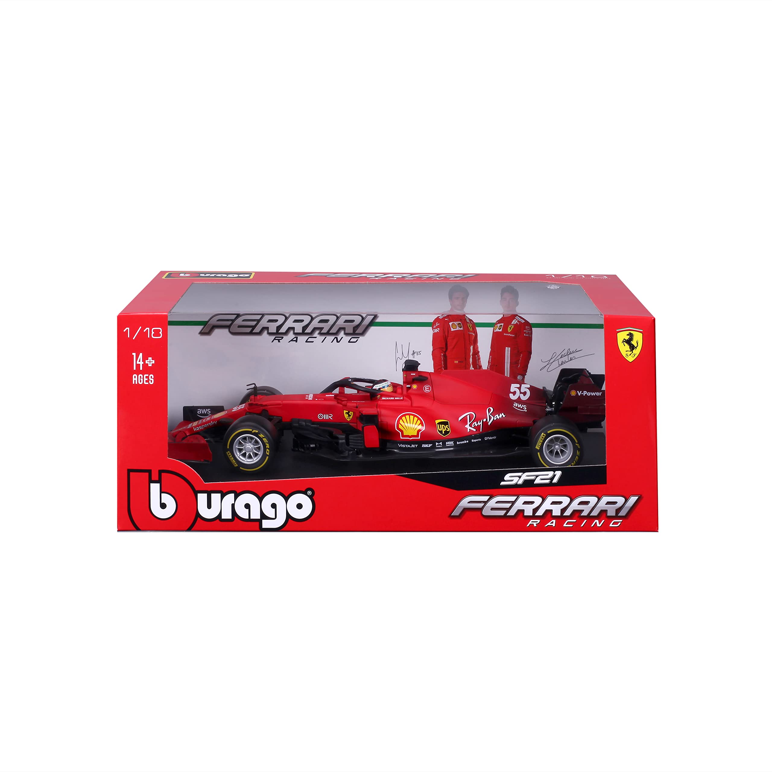 Bburago 1/18 Ferrari Formula 1 2021 with Helmet #Sainz - Red Miniature Car Detailed in 1:18 Scale - For Children and Collectors - From 3 Years - 16809S