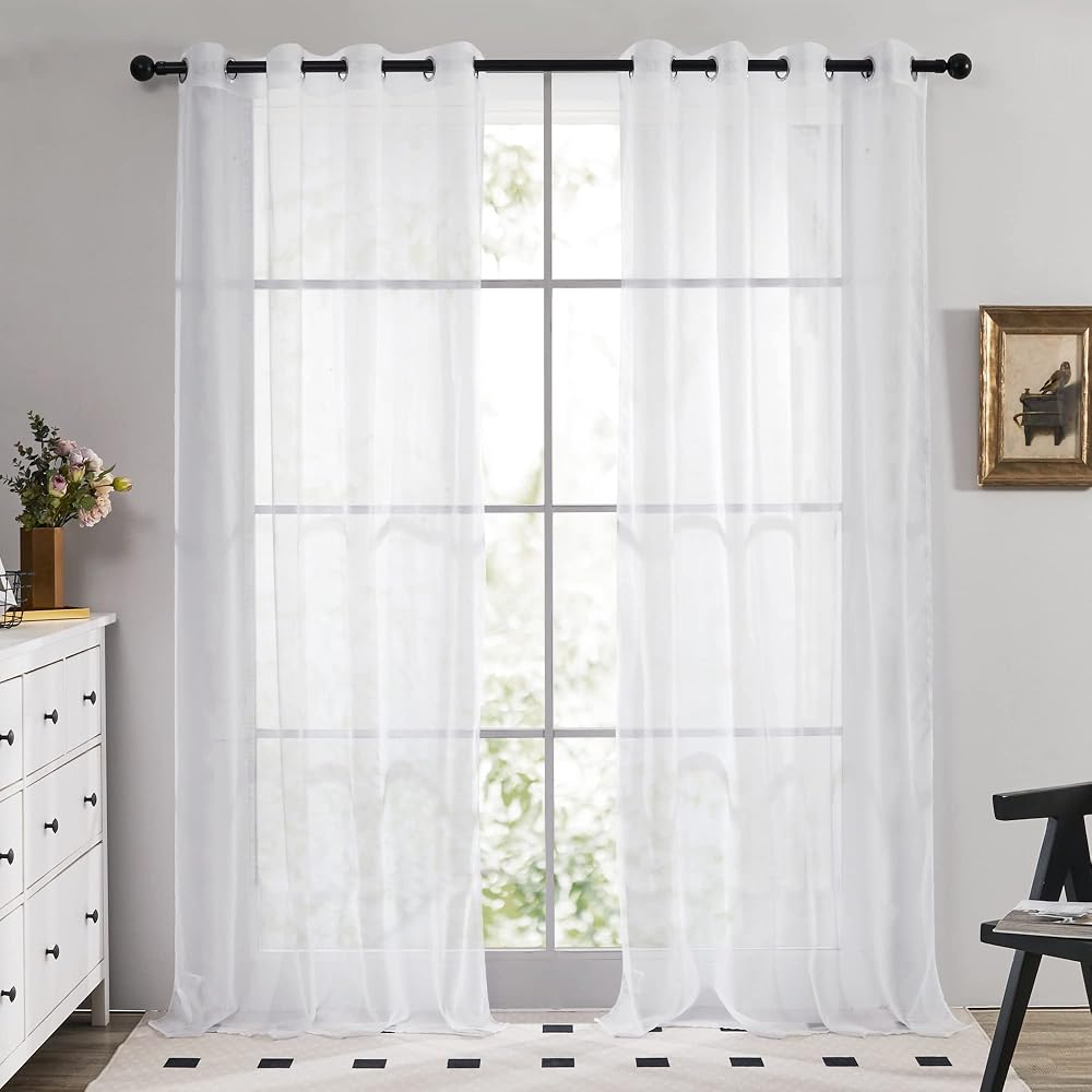 Deconovo Solid Eyelet Semi Transparent Net Curtains 2 Panels White 140x90cm