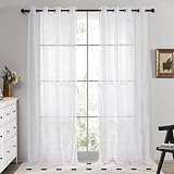 Deconovo Solid Eyelet Semi Transparent Net Curtains 2 Panels White 140x90cm