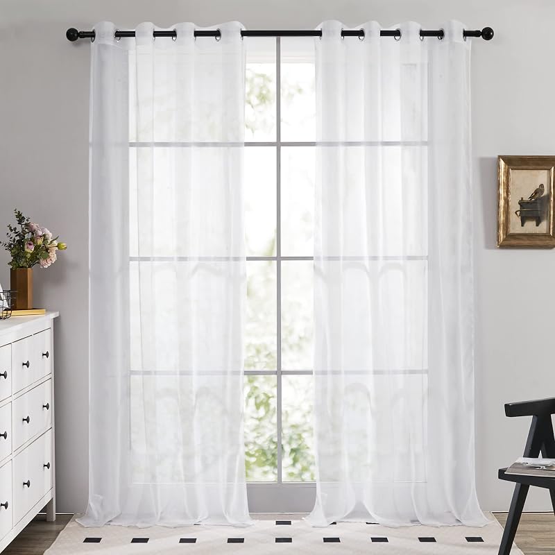 Deconovo Solid Eyelet Semi Transparent Net Curtains 2 Panels White 140x90cm