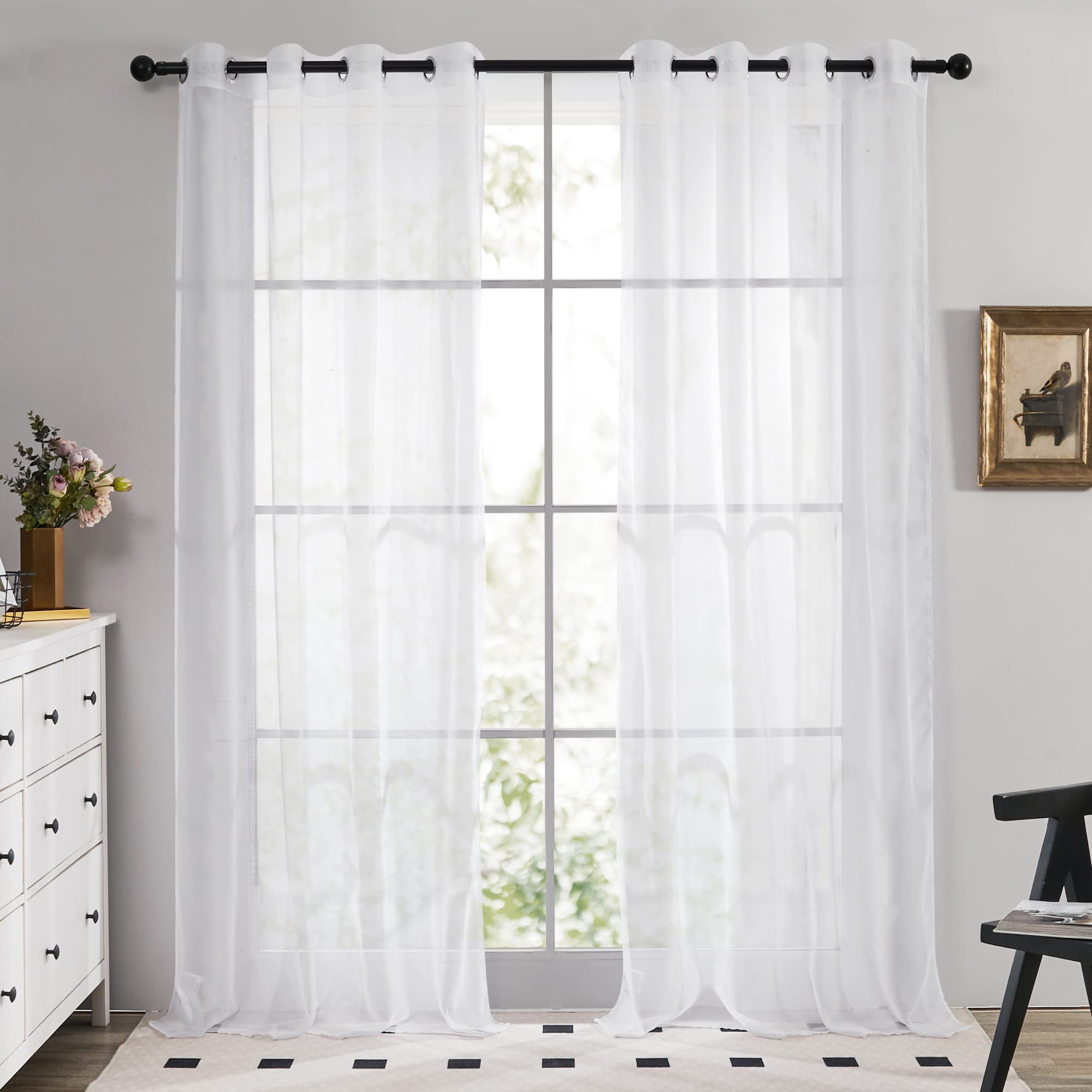 Deconovo Semi Transparent Net Curtains Eyelet, Super Soft Voile Panels, Decorative Sheer Curtains for Small Windows, 55 x 36 Inch(Width x Length), White, 2 Panels
