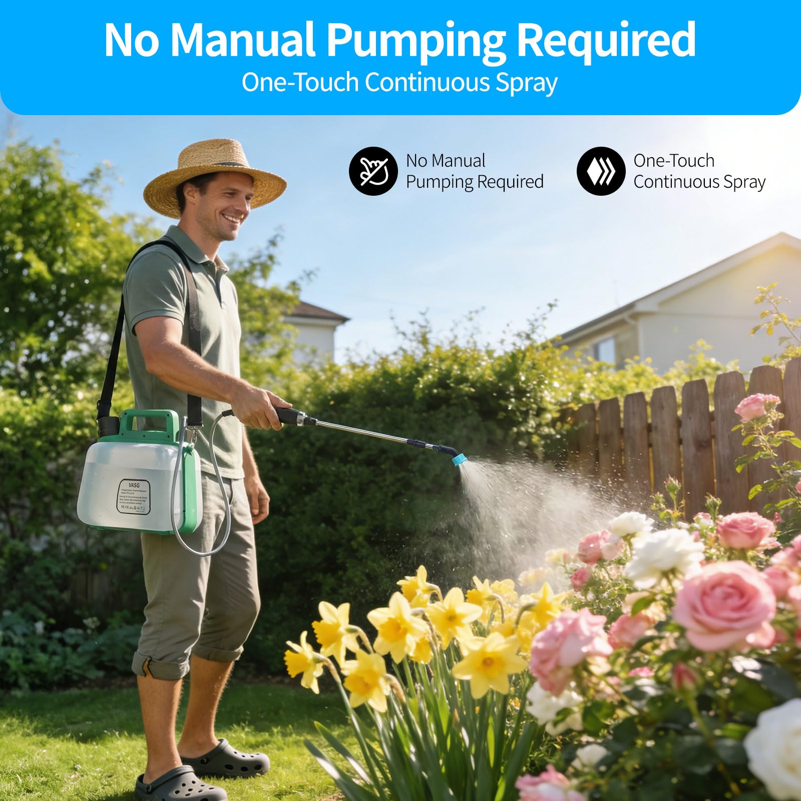 Condition photo showing New/Like New for vasg battery powered sprayer 2 gallon, 7.4v foldable electric pump sprayer, weed sprayer with waterp