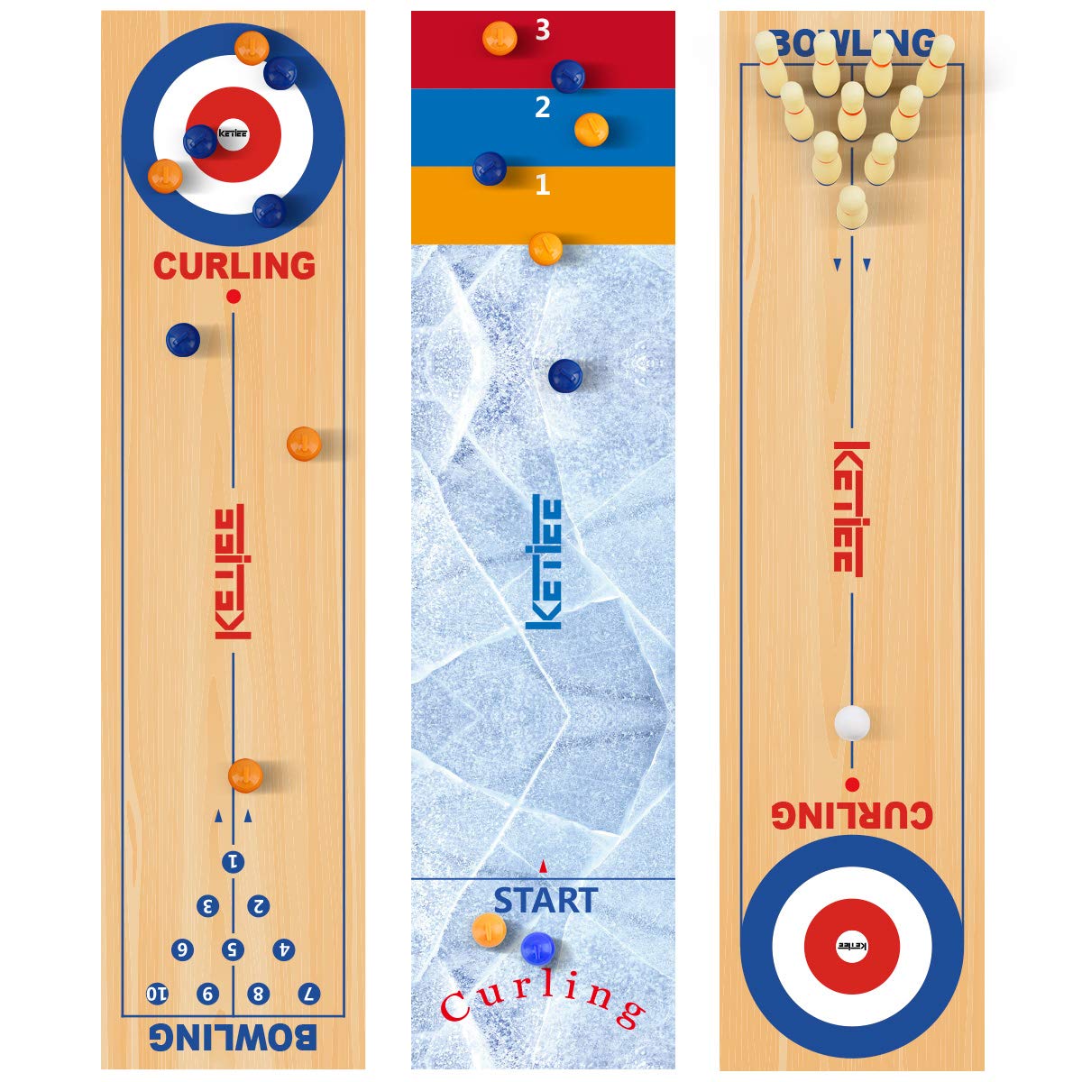 KETIEE Curling Game for Family 47 inch, 3 in 1 Table Shuffleboards, Tabletop Curling Game, Table Top Curling Bowling Shuffleboard Board Games Kids and Adults Indoor, Travel (120x30cm)