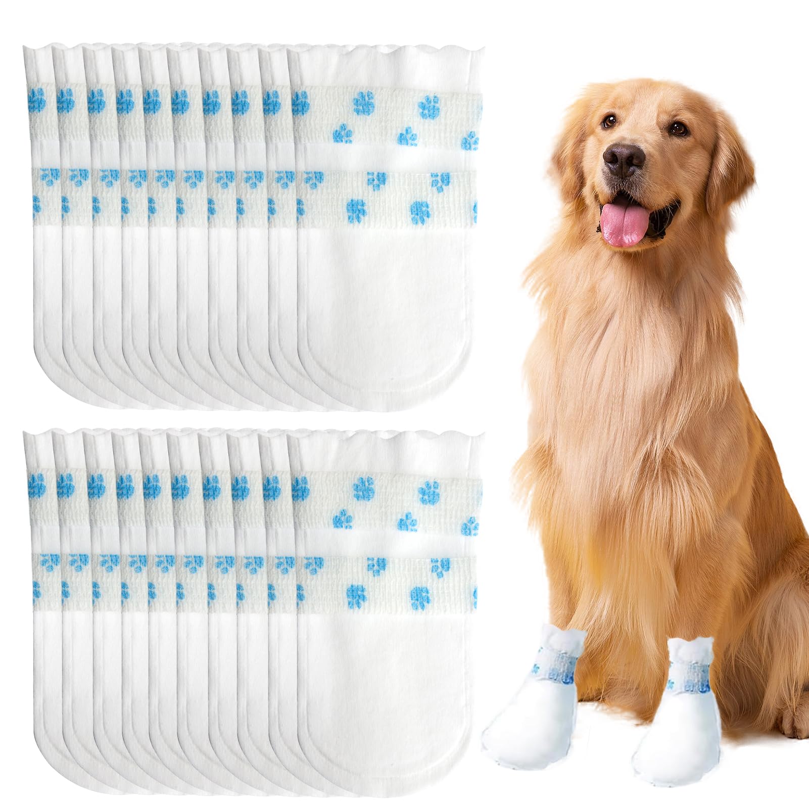 20pcs Disposable Dog Socks Waterproof Dog Boots for Injured Paws Stop Licking Pet Paw Protectors Dog Shoes with Bandage Pet Foot Cover for 16-38 lb Dogs Suitable for Indoor & Outdoor Walking Use