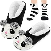 Skicuff Animal Slippers with Fuzzy Socks Non-Slip Grippers Cat Cow Bunny Panda Sloth House Shoes Christmas Gifts for Women