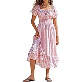 Kate Kasin Womens Summer Boho Floral Maxi Dress 2026 Square Neck Puff Sleeve Smocked Flowy A Line Beach Wedding Guest Dresses